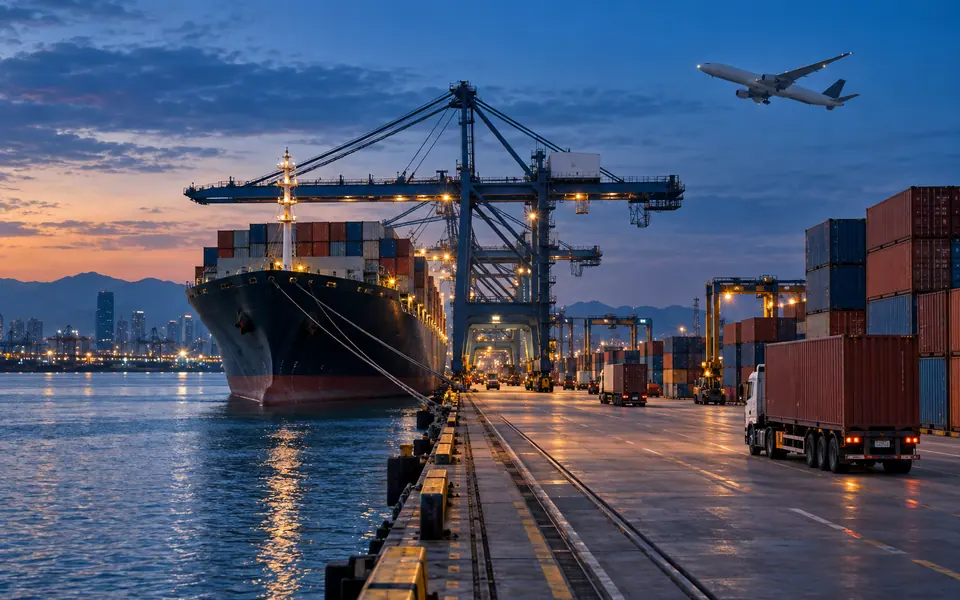 Container freight being prepared for an international route from China